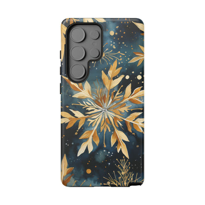 Gold Floral Snowflakes on Midnight Blue - Samsung Galaxy Series Case