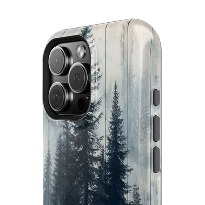 Rustic Pine Forest MagSafe iPhone Case - Blue Toned Woodland Design