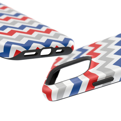 Patriotic Red, White & Blue Chevron – MagSafe Compatible iPhone Case