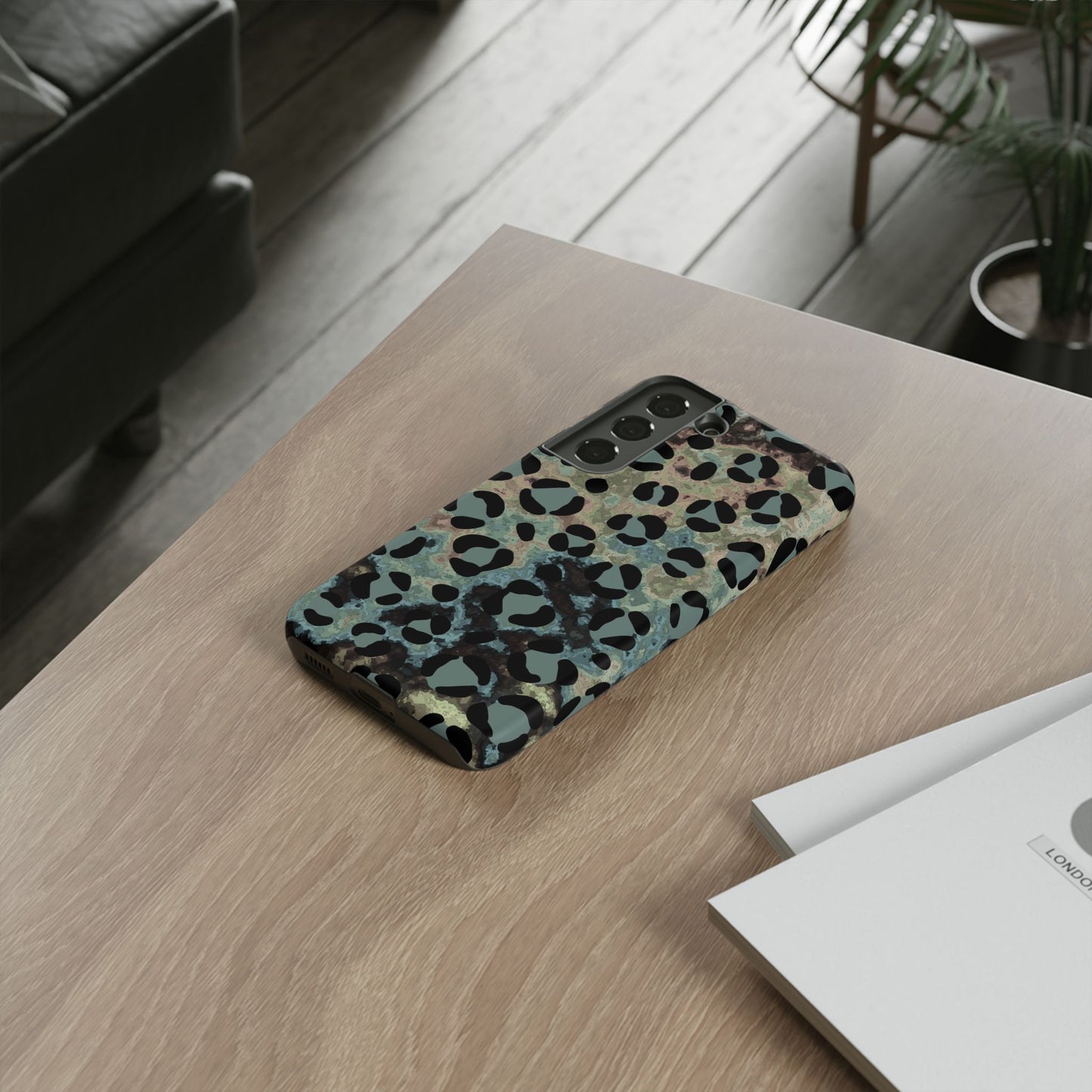 Moody Watercolor Leopard Print Tough Samsung Galaxy Case – Earthy Abstract Pattern with Dual-Layer Protection