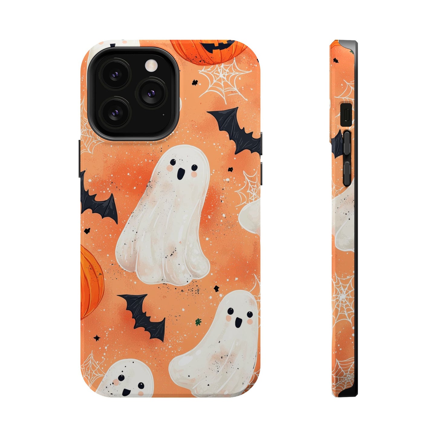 Spooky Cute Ghost MagSafe iPhone Case – Halloween Ghosts, Pumpkins, Bats & Cobwebs Design