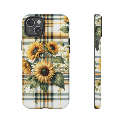 Cute Sunflower Phone Case - Sunny Blossom Plaid - Checkered Sunflowers Phone Case for iPhone & Samsung. Be Happy With These Bright Colors!