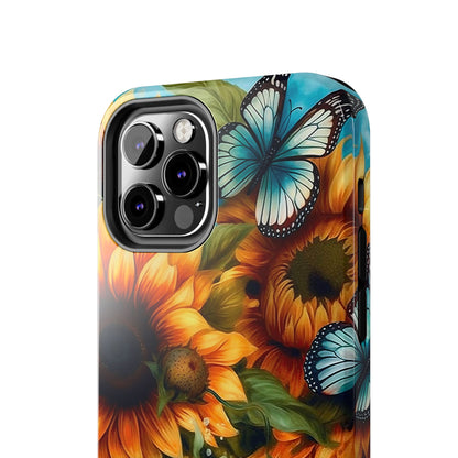 Aqua Blue Butterfly & Sunflower Art – iPhone Case