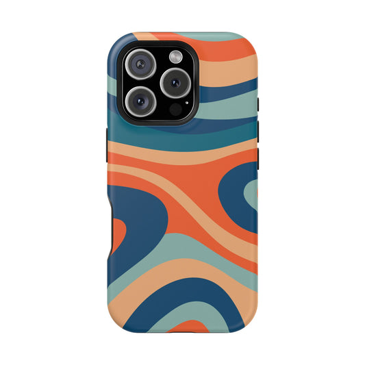 Retro Vibe Wavy Stripes MagSafe iPhone Case – 70s-Inspired in Teal, Orange, and Rust