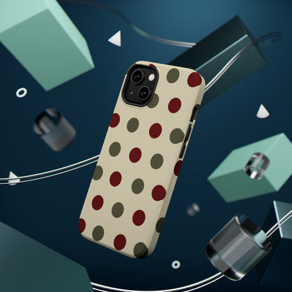 Red & Green Polka Dots on Cream – MagSafe iPhone Case