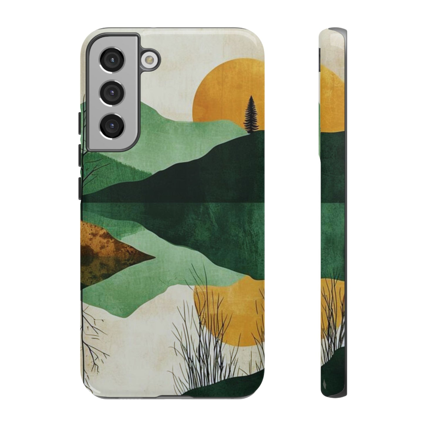 Retro Mountain Sunrise Samsung Galaxy Case – Minimalist Landscape Design, Dual-Layer Protection