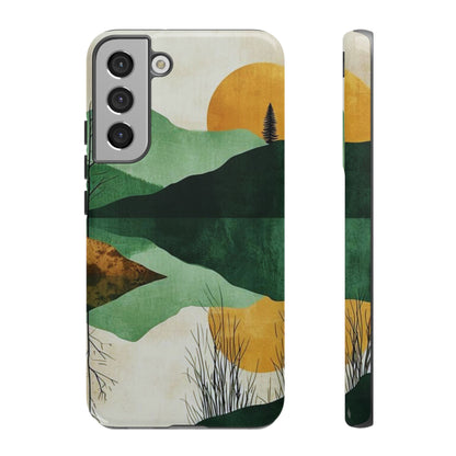 Retro Mountain Sunrise Samsung Galaxy Case – Minimalist Landscape Design, Dual-Layer Protection