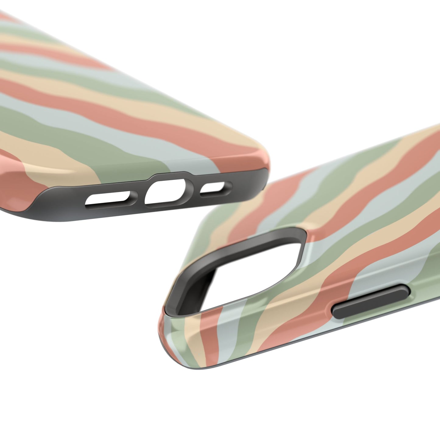 Earthy Retro Waves MagSafe iPhone Case – 70s-Inspired Wavy Stripes in Soft Green, Cream, and Rust