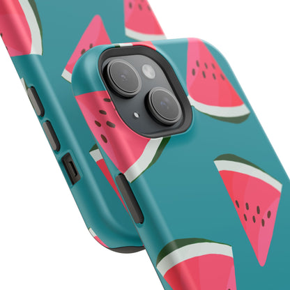 Watermelon Bliss MagSafe iPhone Case – Vibrant Summer Fruit Design on Teal Background