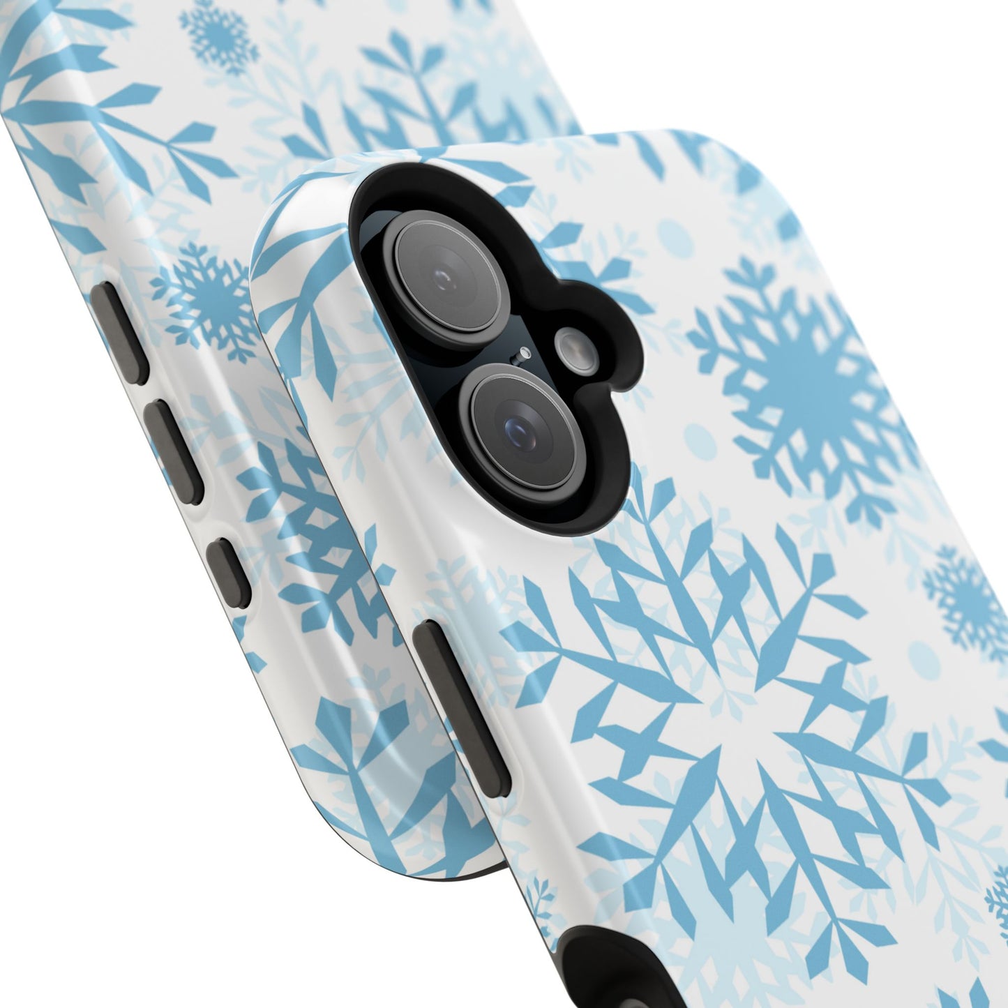 Frosty Blue Snowflakes MagSafe iPhone Case – Shockproof, Smooth Matte Finish, Dual-Layer Design