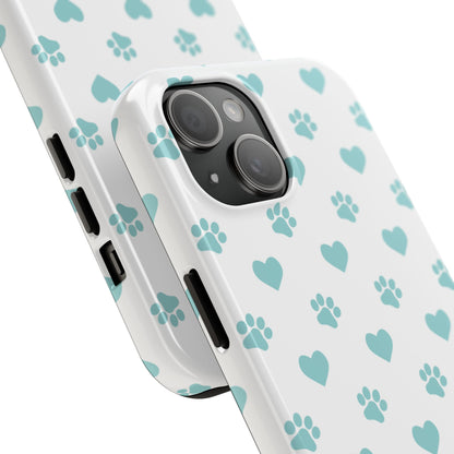 Mint Green Paw Print & Heart iPhone Case – Stylish Pet Lover’s Essential