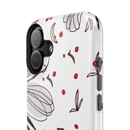 Minimalist Line Art Floral Tough MagSafe iPhone Case – Bold Red and Black Design, Shockproof Protection