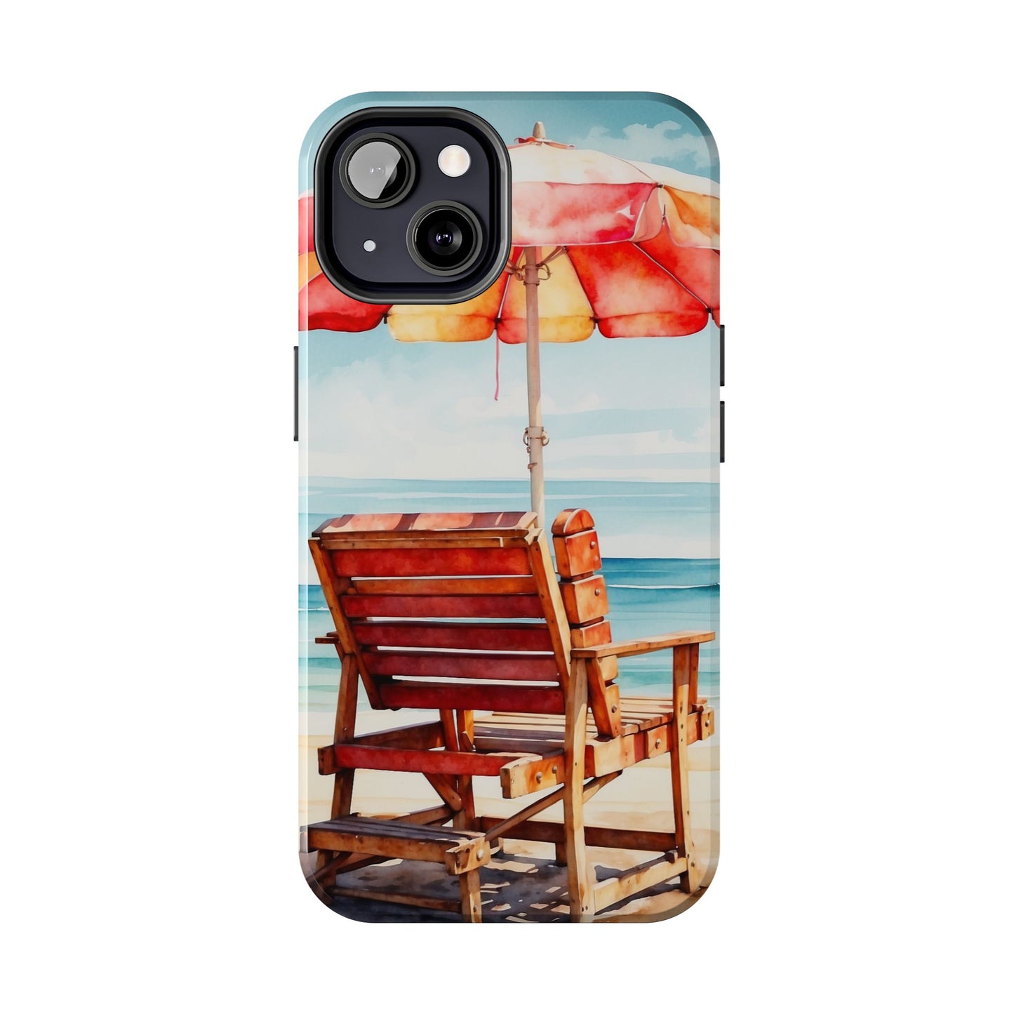 Beachfront Sunset Lounge iPhone Case – Vibrant Watercolor Design