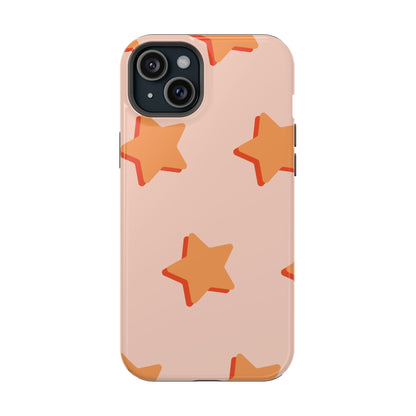 Retro Orange Stars MagSafe iPhone Case – Shock-Resistant, Smooth Matte Finish, Dual-Layer Design