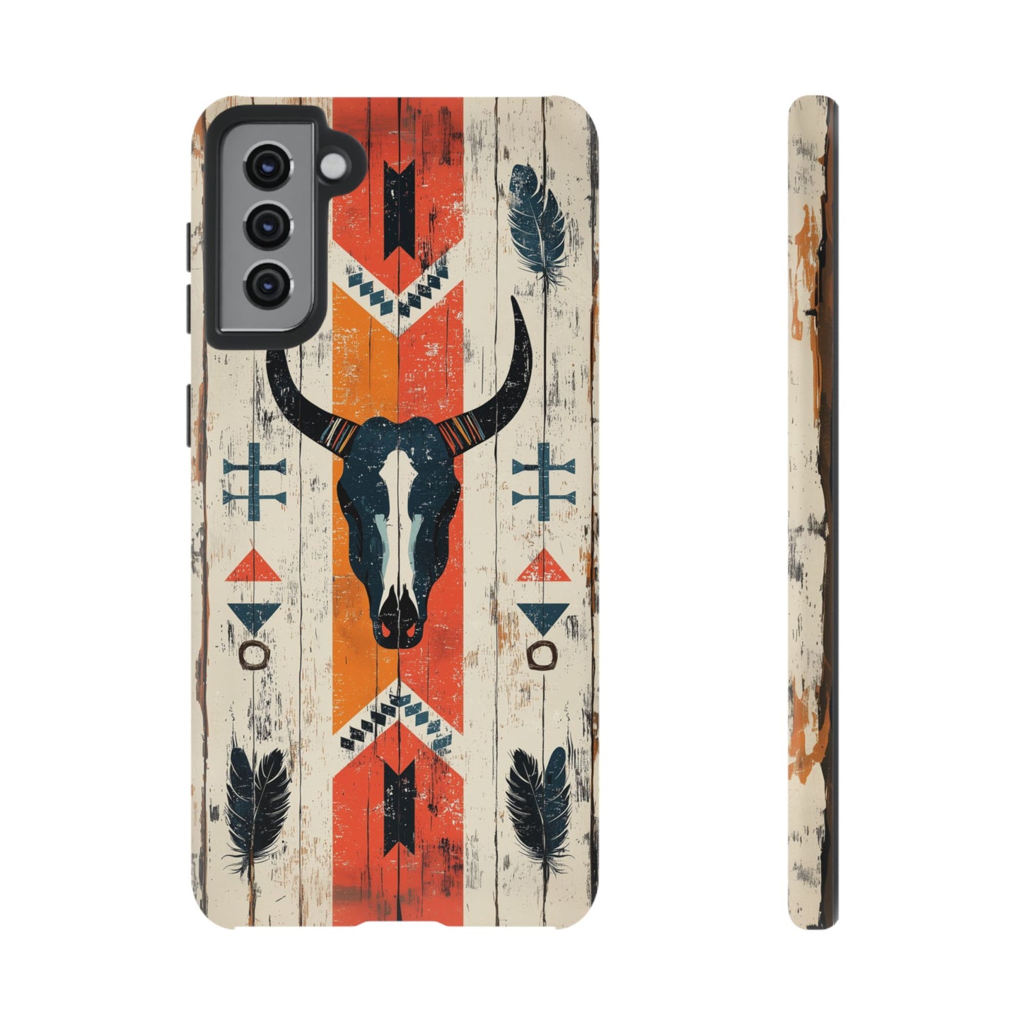 Rustic Western Bull Skull Tough Samsung Galaxy Case – Distressed Wood Design, Dual-Layer Protection