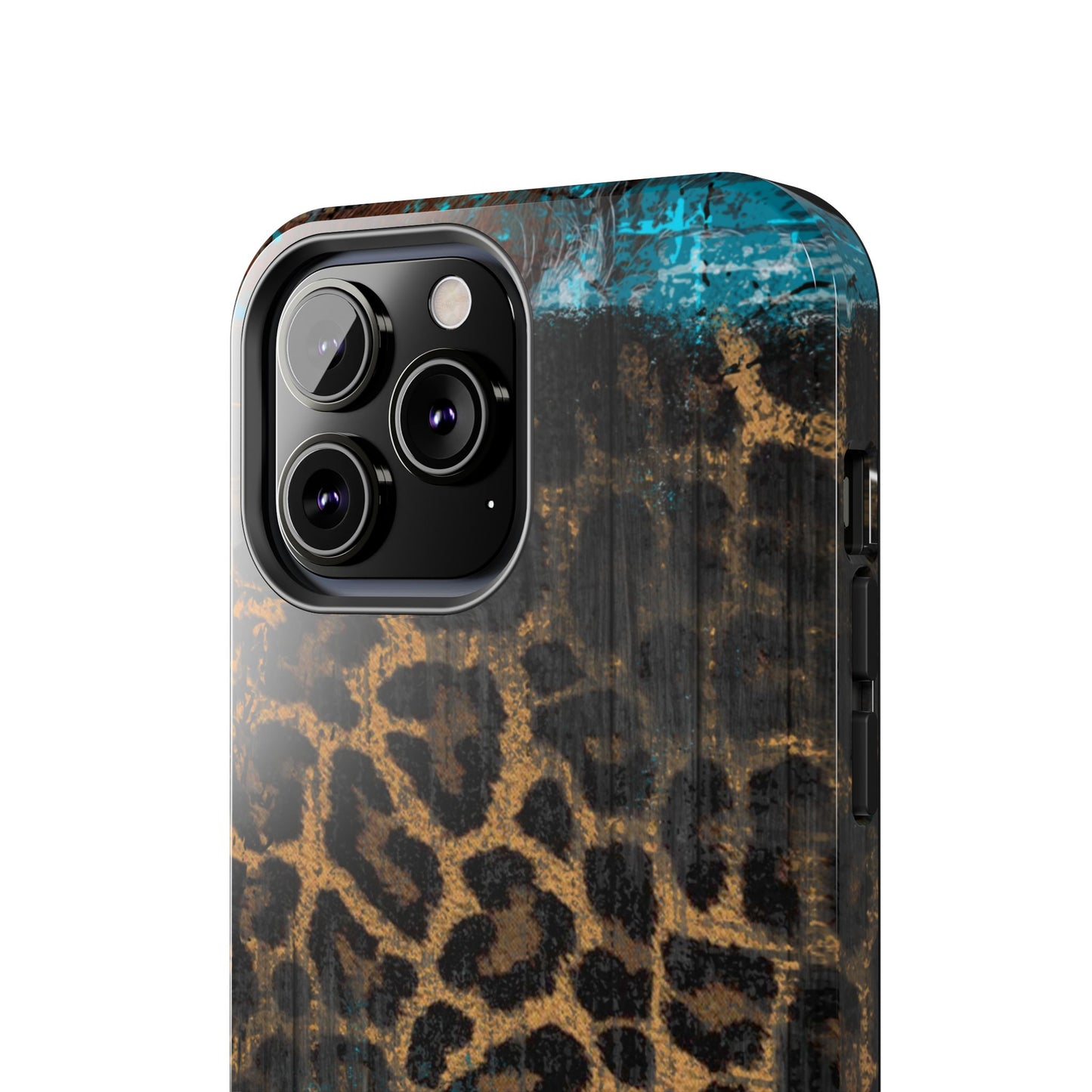 Boho Leopard and Turquoise Tough iPhone Case – Rustic Western Design with Dual-Layer Protection