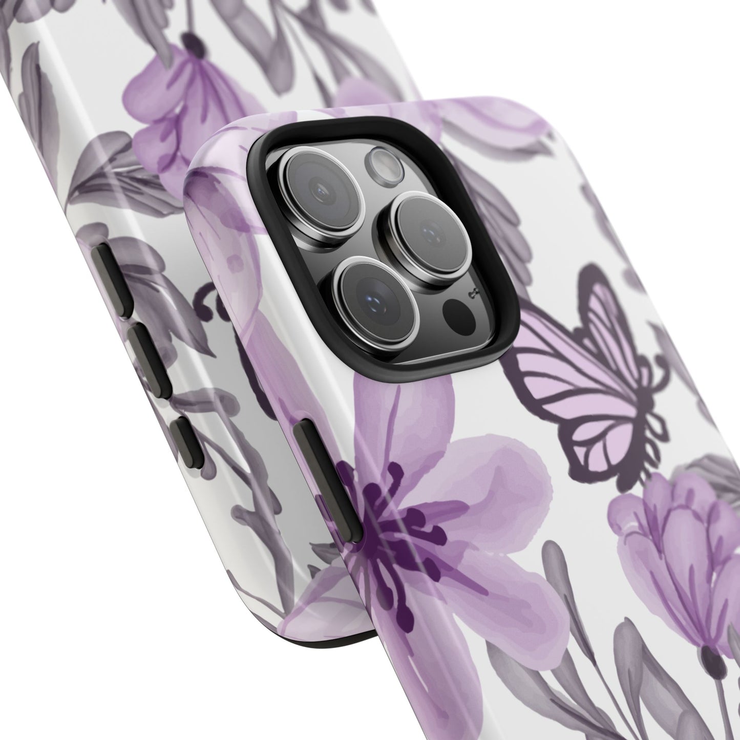 Lavender Bloom Butterfly iPhone Case – Delicate Floral Design with Watercolor Details