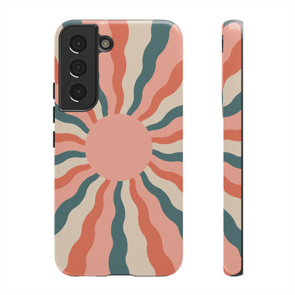 Retro Sunburst Samsung Galaxy Case – Bold 70s-Inspired Waves in Coral, Teal, and Cream