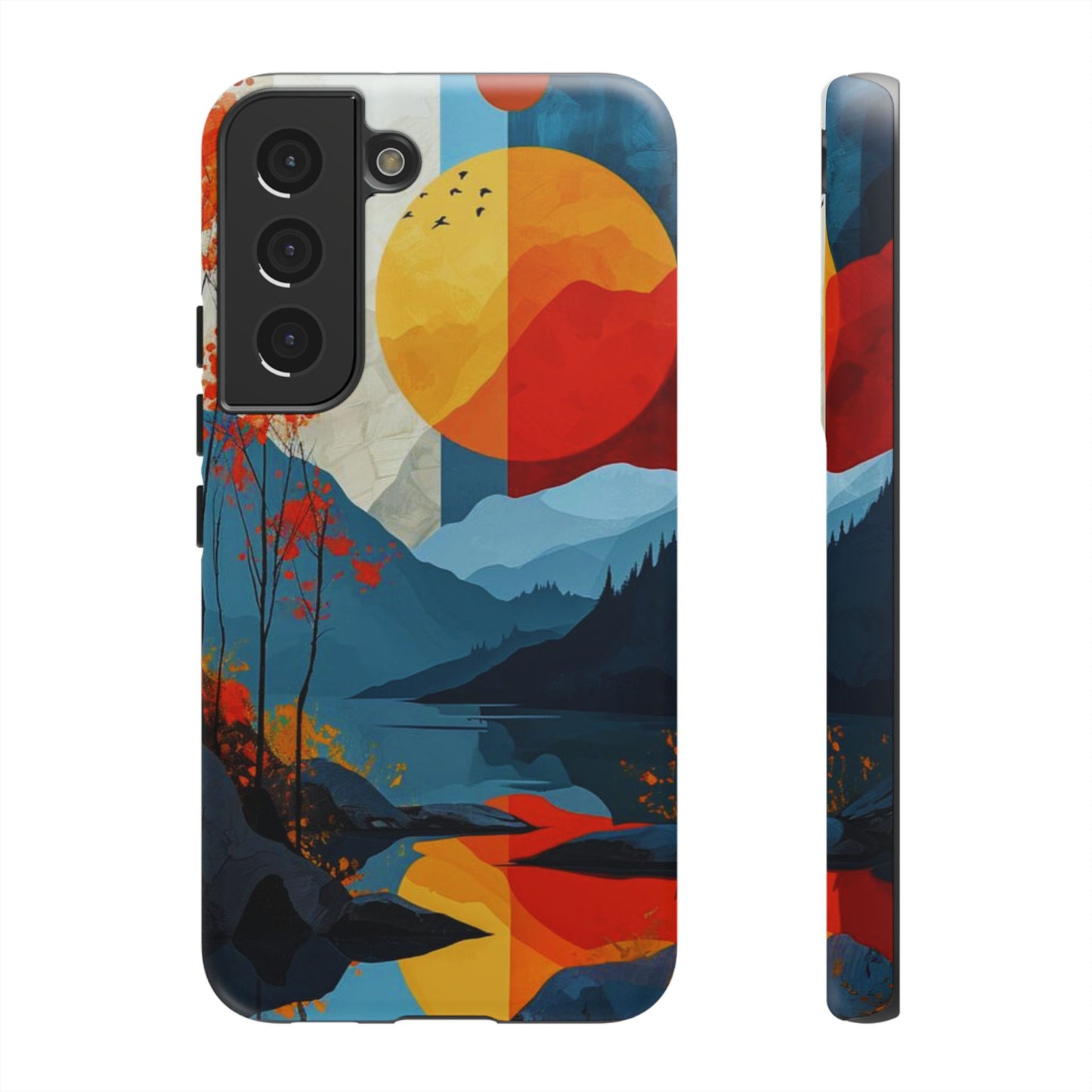 Abstract Autumn Landscape Samsung Galaxy Case – Bold Colorful Sunset Design, Dual-Layer Protection