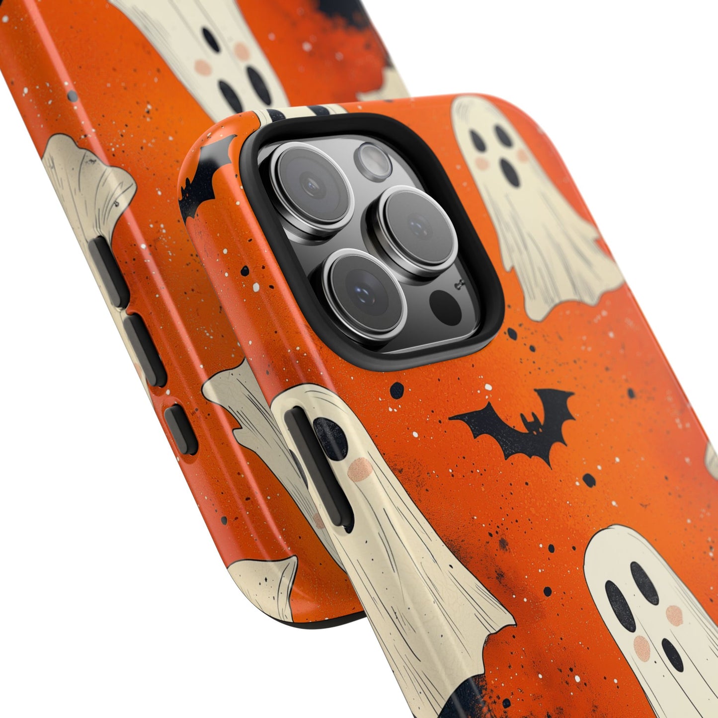 Spooky Ghosts & Bats iPhone Case – Vibrant Orange Halloween Design