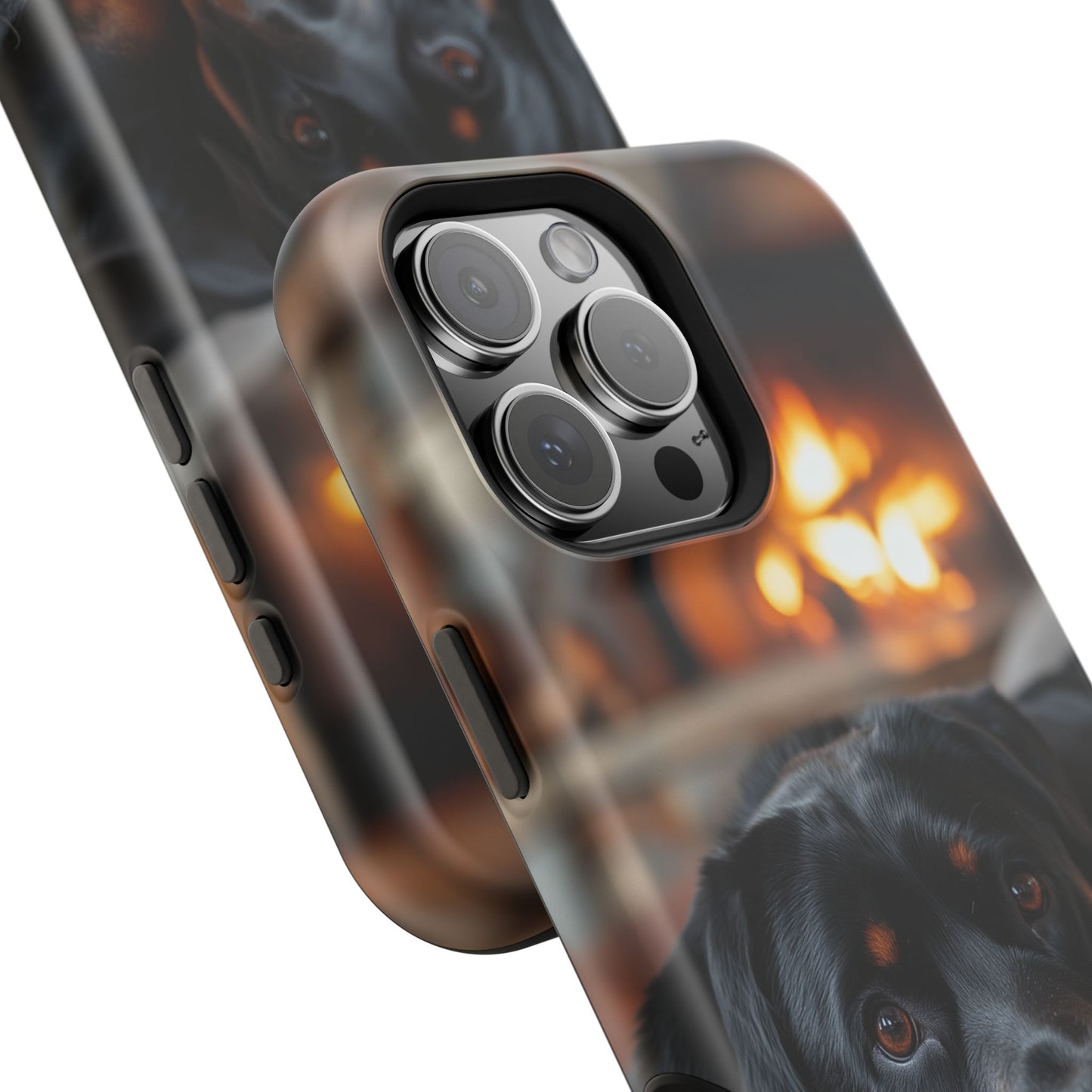 Charming Rottweiler by the Fireplace MagSafe iPhone Case – Cozy & Functional Design