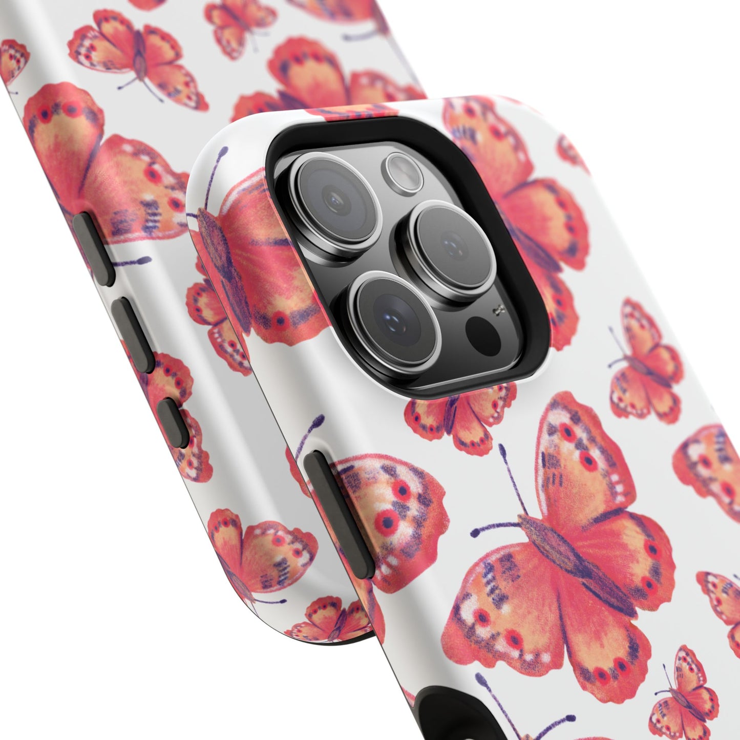 Coral Butterfly MagSafe iPhone Case – Slim, Protective Design with Bold Watercolor Print