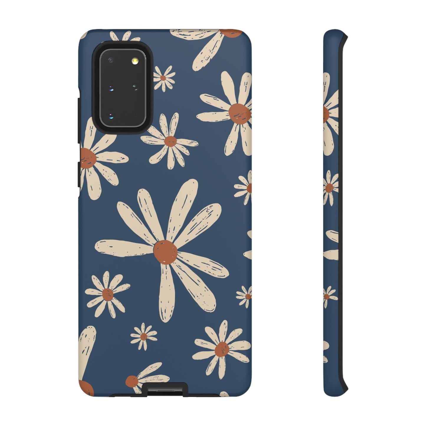 Vintage Daisies Samsung Galaxy Case – Navy Blue Floral Design, Scratch-Resistant with Shock-Absorbing Bumper