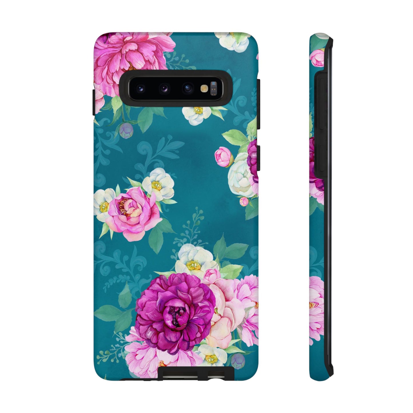 Elegant Peony Bouquet Samsung Galaxy Case – Deep Teal Background with Romantic Floral Design