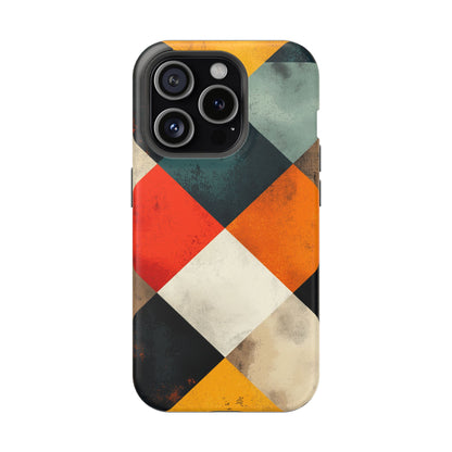 Geometric Retro MagSafe iPhone Case - Colorful Checkered Protective Cover