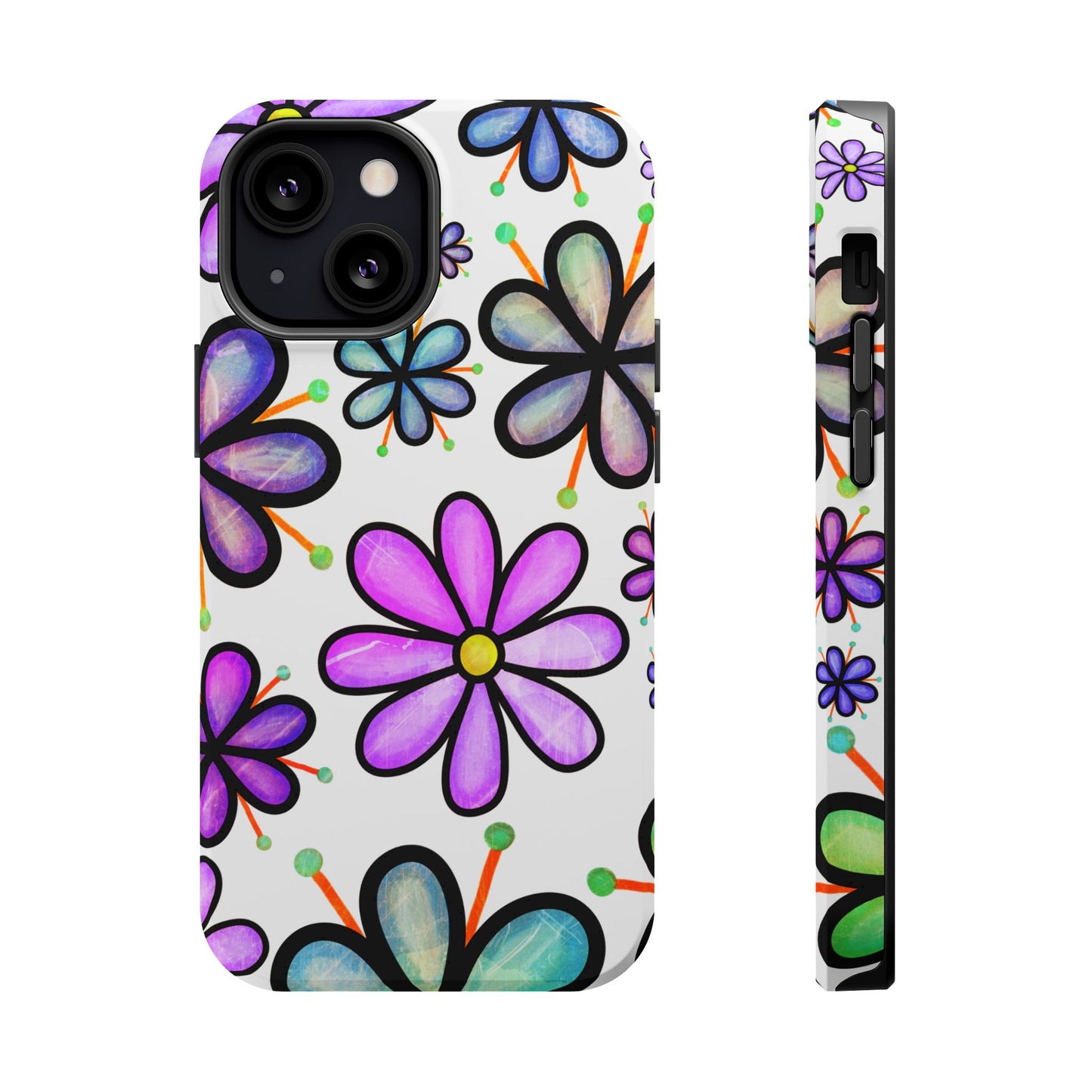 Whimsical Lavender Floral MagSafe iPhone Case – Ultra-Slim, High-Gloss Finish