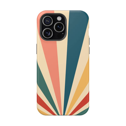 Retro Sunbeam MagSafe iPhone Case – 70s-Inspired Radiating Stripes in Coral, Teal, and Mustard