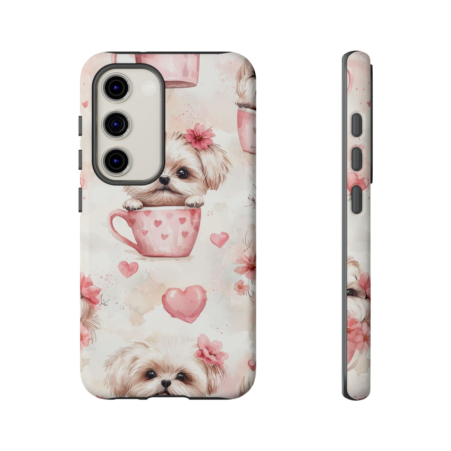 Floral Puppy in Teacup Samsung Galaxy Case – Cute Pink Flower Design, Tough Dual - Layer Protection - BOGO Cases