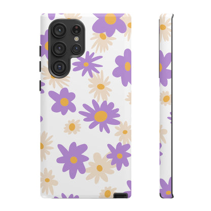 Retro Daisy Flower Samsung Galaxy Case – Pastel Purple & Cream Floral Design with Matte Finish