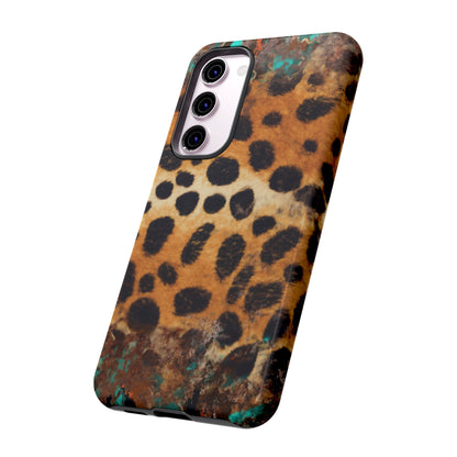 Rustic Leopard Print Tough Samsung Galaxy Case – Distressed Turquoise and Animal Pattern with Dual-Layer Protection