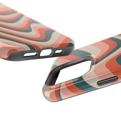 Groovy Waves MagSafe iPhone Case – Retro 70s-Inspired Stripes in Coral, Cream, and Teal