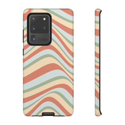 Vintage Earthy Waves Samsung Galaxy Case – Retro 70s-Inspired in Warm Green, Cream, and Rust