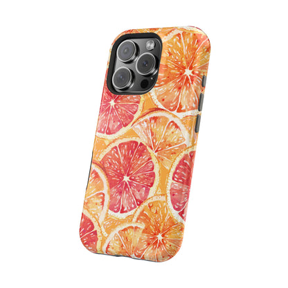 Watercolor Citrus Splash Tough MagSafe iPhone Case – Vibrant Fruit Print, Shock-Resistant Design