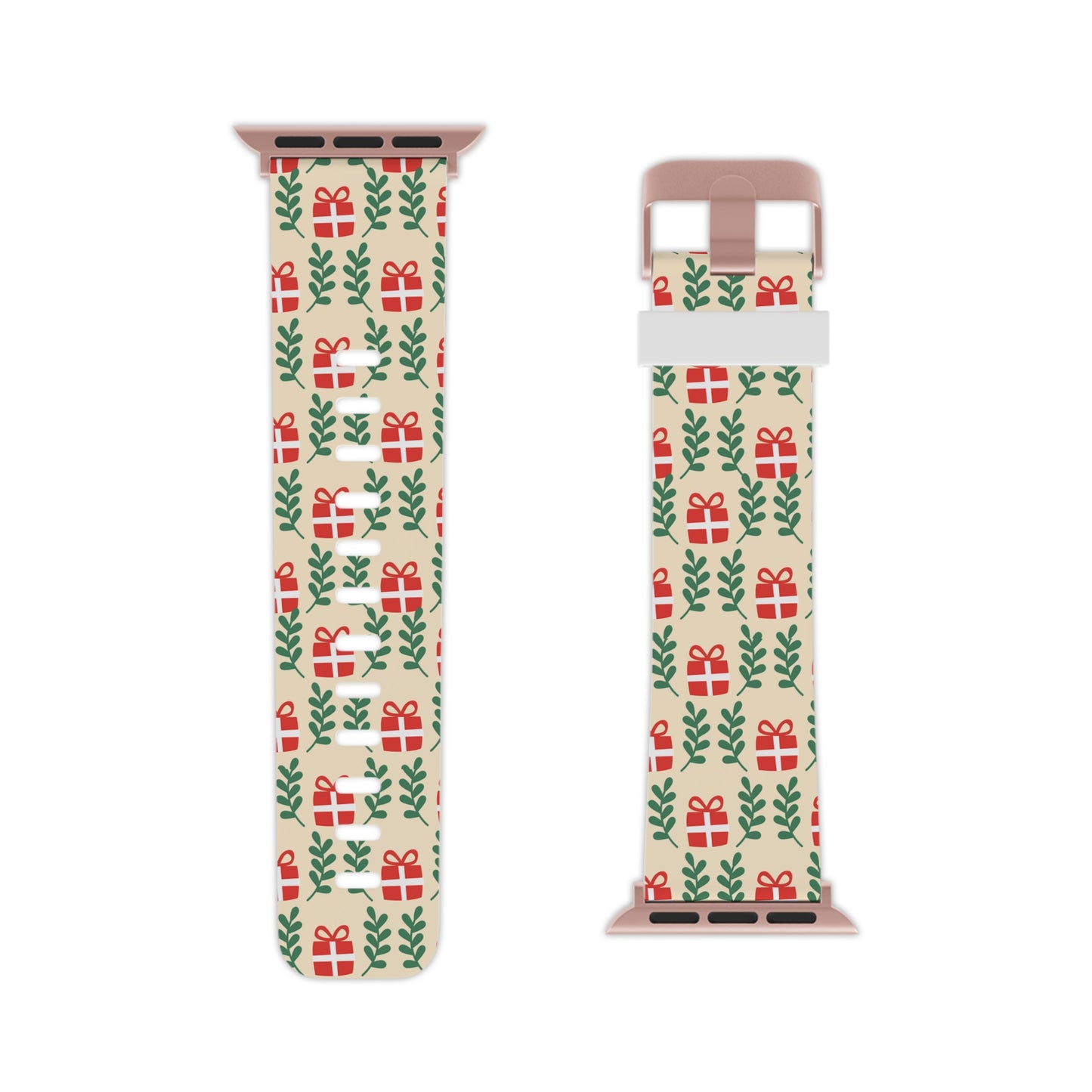  Holiday Cheer Red Gifts & Green Leaves  Apple Watch Band