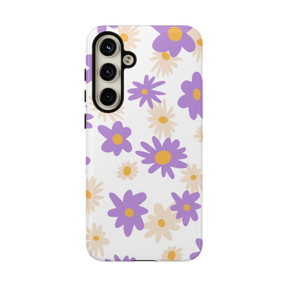 Retro Daisy Flower Samsung Galaxy Case – Pastel Purple & Cream Floral Design with Matte Finish