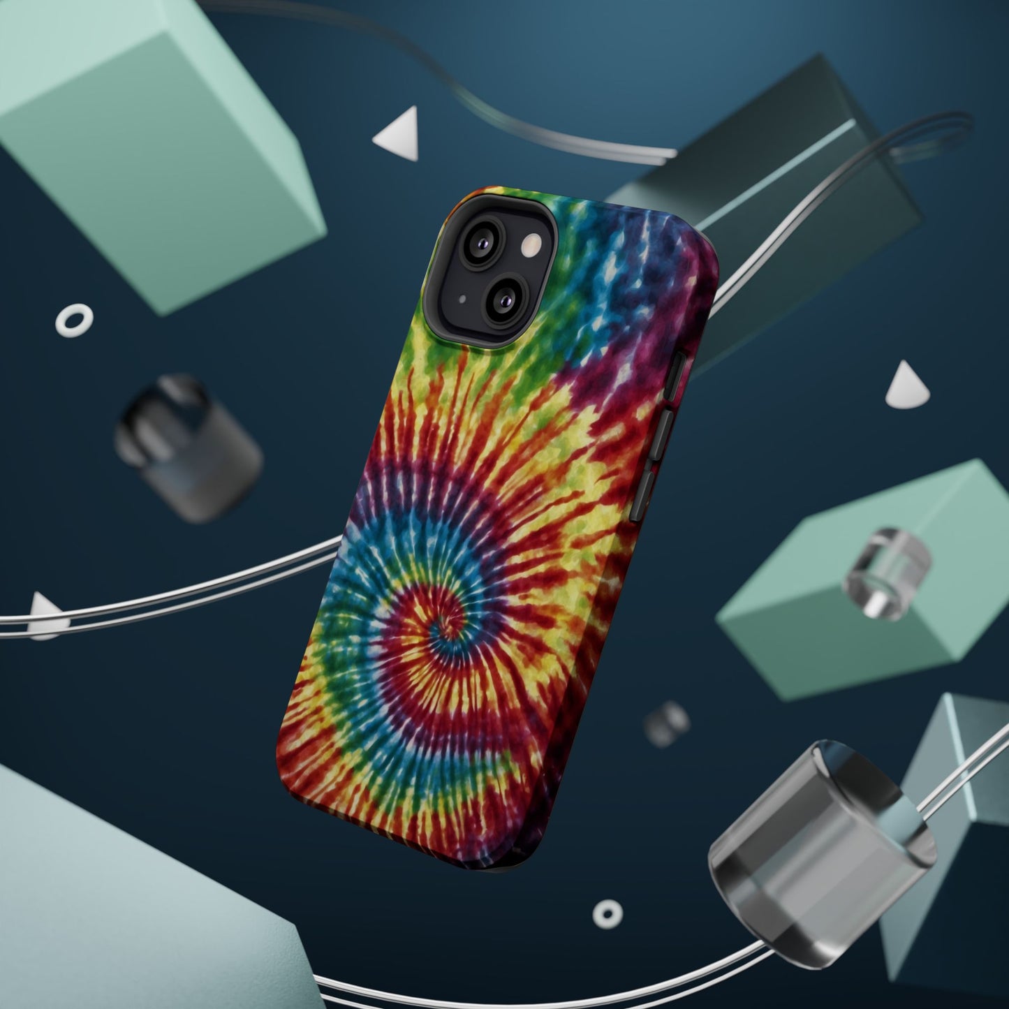 Vibrant Spiral Tie-Dye MagSafe Case – Retro Rainbow Design