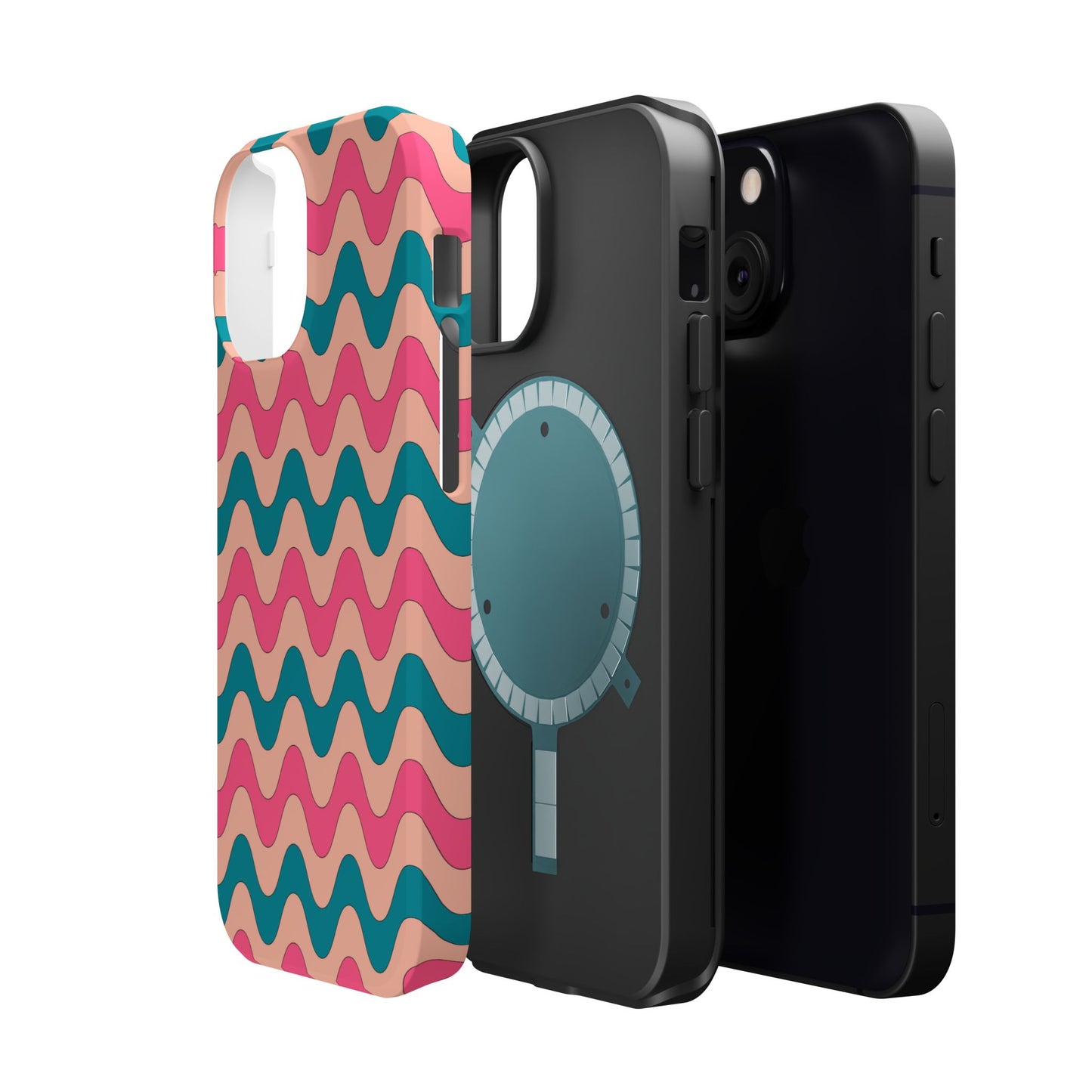 Retro Waves Pattern MagSafe iPhone Case – Shockproof Design with Dual-Layer Protection