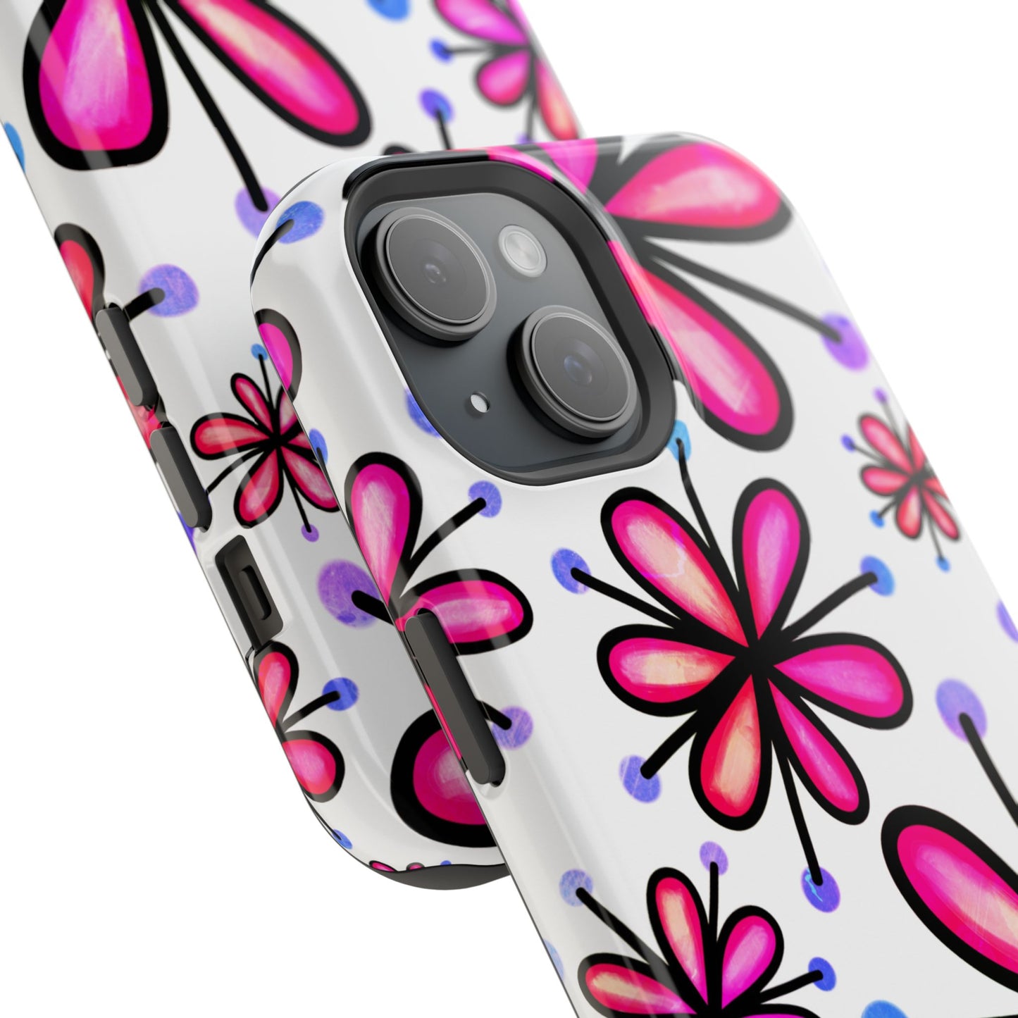 Pink Retro Bloom MagSafe iPhone Case – Ultra-Slim Design, Glossy Finish