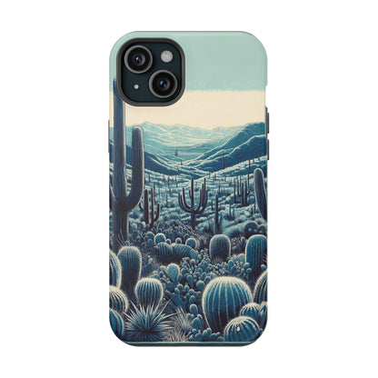 Desert Blues MagSafe Case - Serene Cactus Landscape for iPhone Series 13, 14, & 15