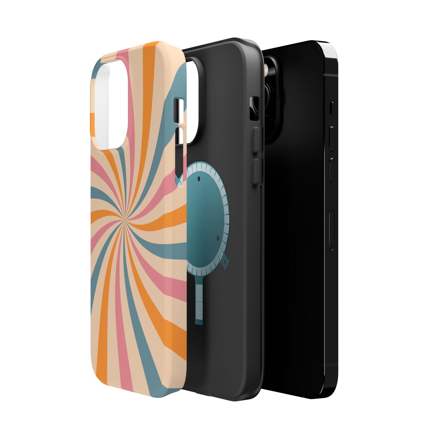 Retro Swirl Pattern MagSafe iPhone Case – Bold 70s Vibe in Pink, Orange, and Orange