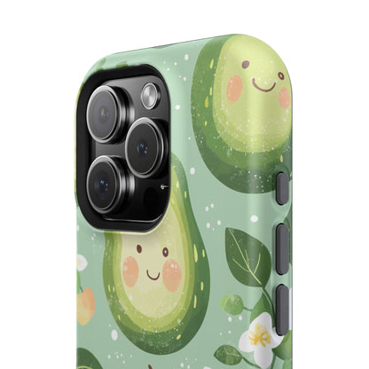 Smiling Avocados Tough MagSafe iPhone Case – Cute Avocado Design, Dual-Layer Protection