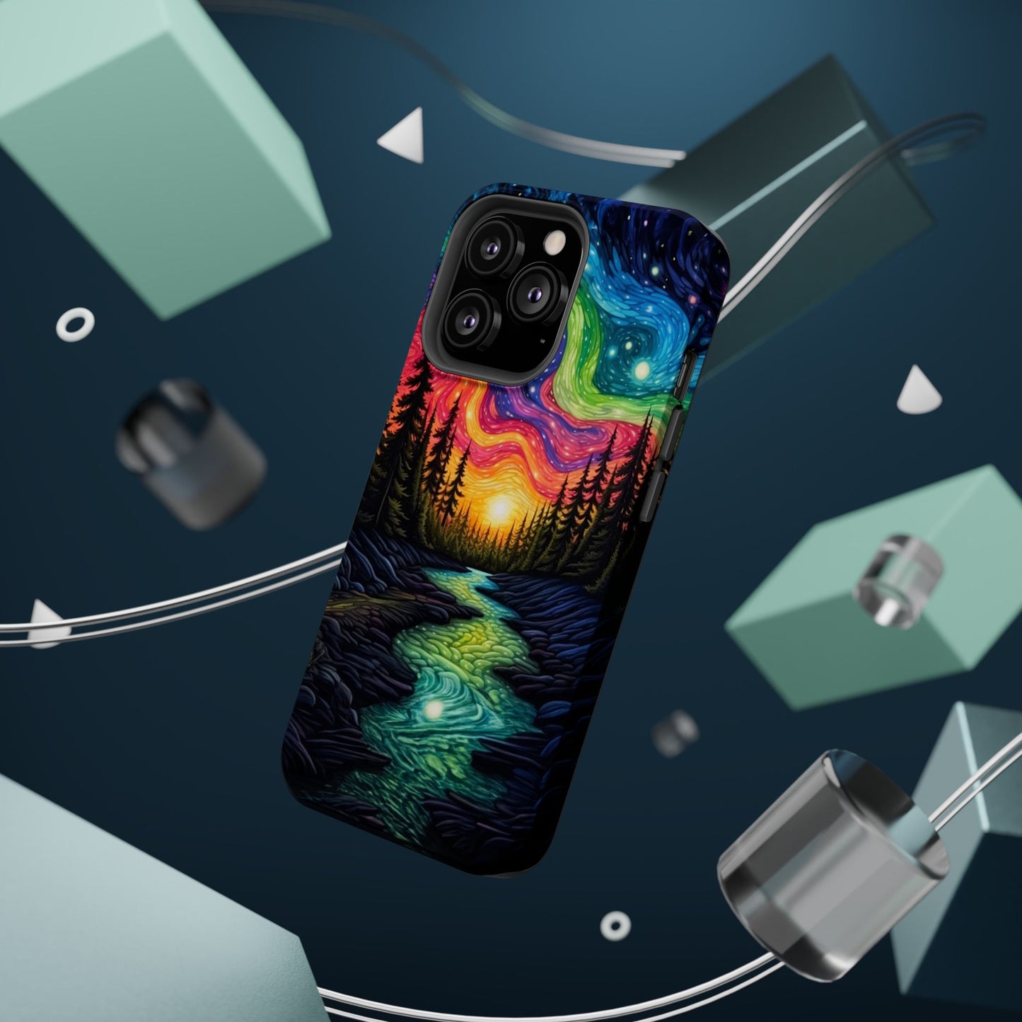 Celestial Nightscape MagSafe iPhone Case – Vibrant River and Starry Sky Design