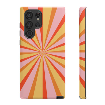 Bold Retro Sunburst Samsung Galaxy Case – Vibrant 70s-Inspired Rays in Orange, Pink, and Yellow