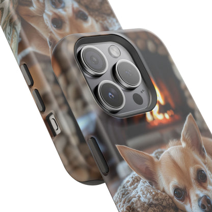 Relaxing Chihuahua by Fireplace MagSafe iPhone Case – Functional and Cozy Design