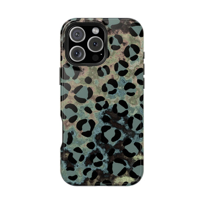 Moody Watercolor Leopard Print Tough MagSafe iPhone Case – Earthy Abstract Pattern with Dual-Layer Protection