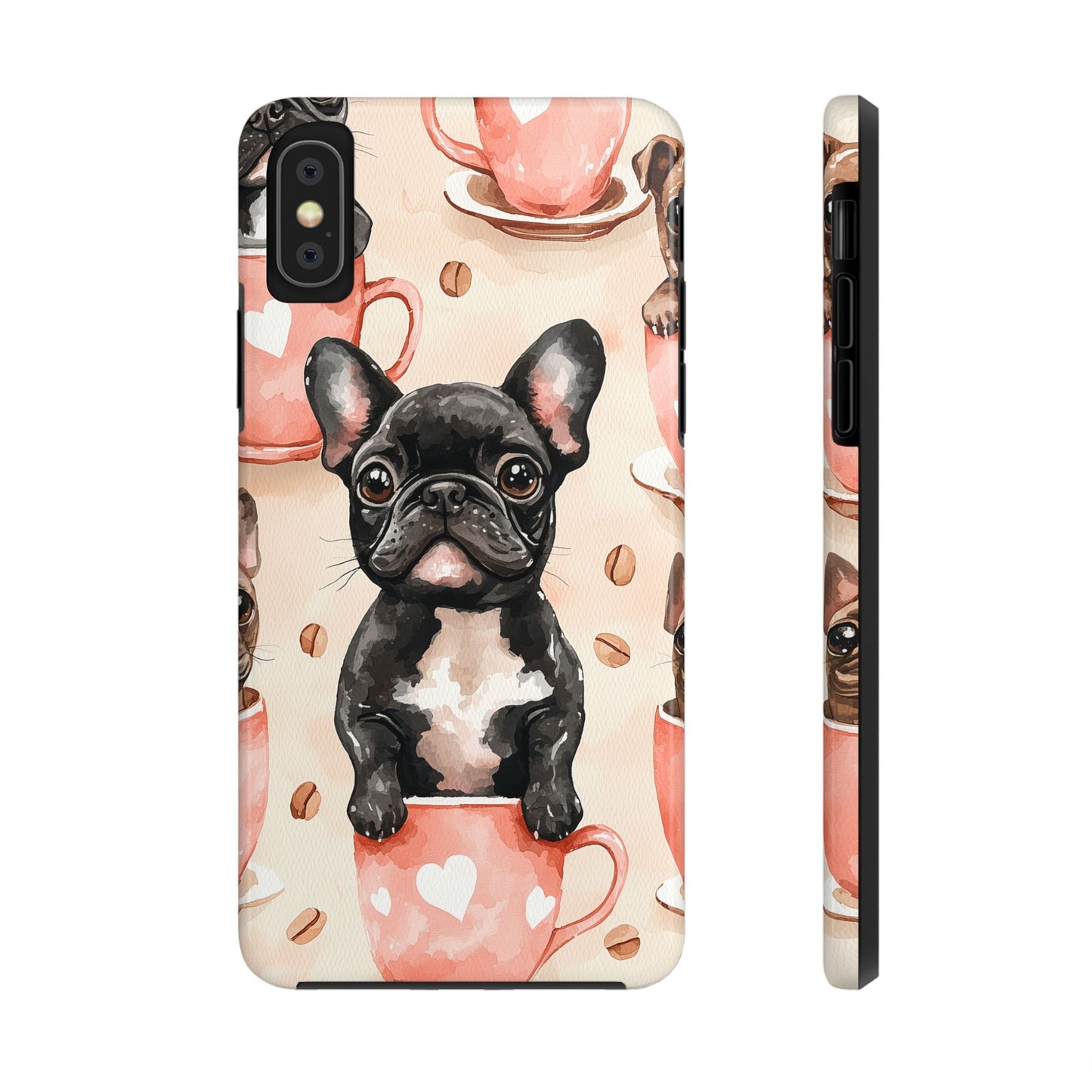 French Bulldogs in Coffee Cup iPhone Case – Cute Dog Art, Shockproof & Slim Design - BOGO Cases